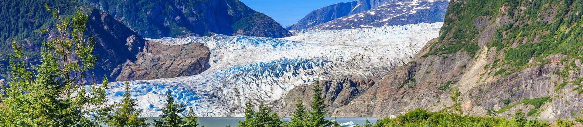 Mountain range near Juneau with nice weather and blue sky