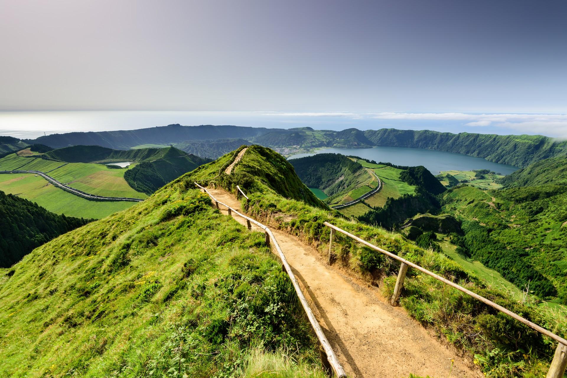 Countryside in Azores in sunny weather with few clouds