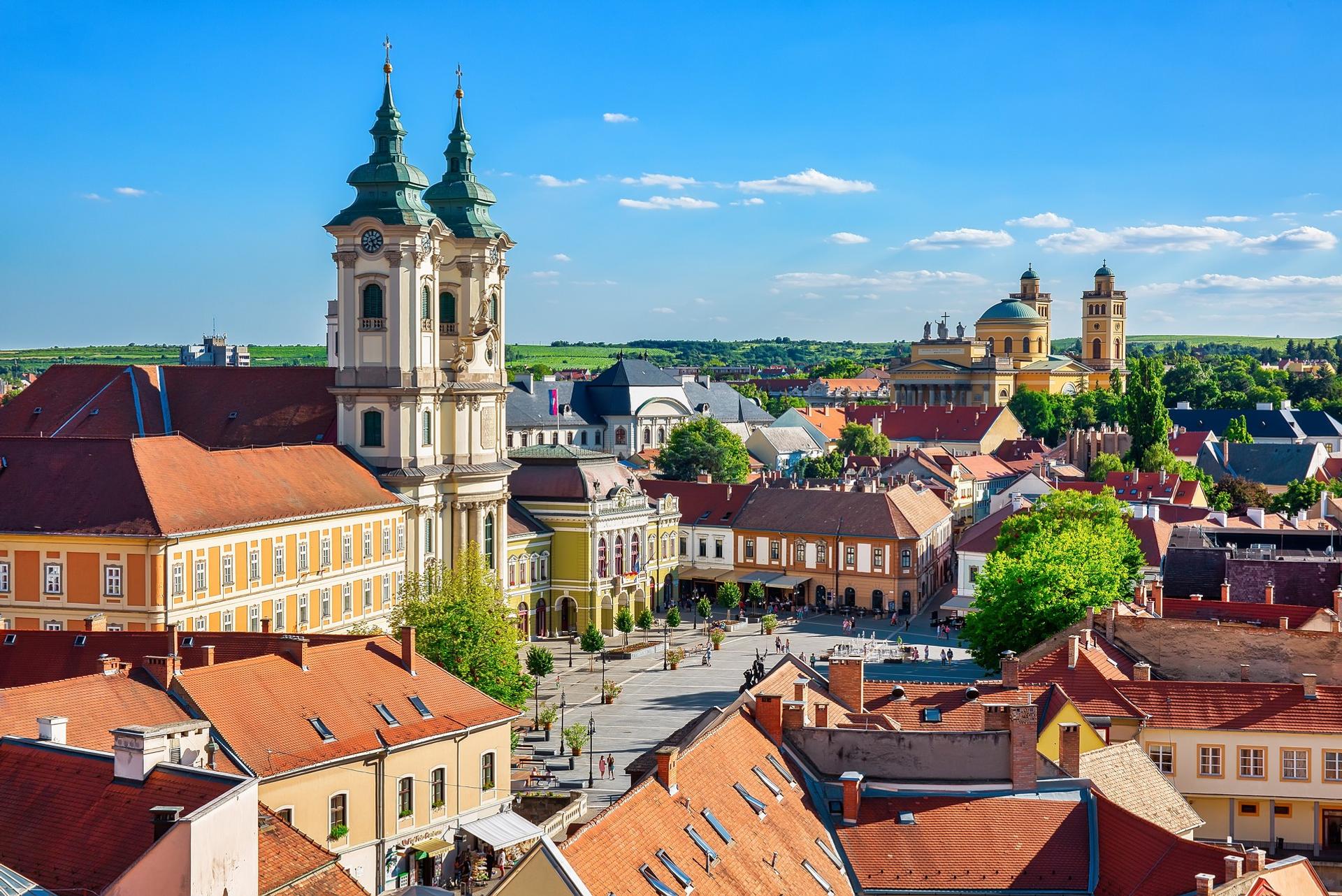 Architecture in Eger on a sunny day with some clouds