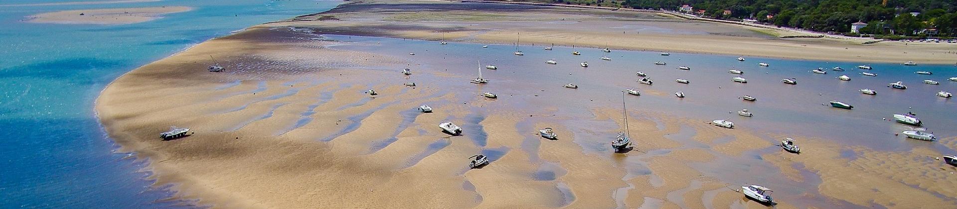 Aerial view of beach in Île d'Oléron on a cloudy day