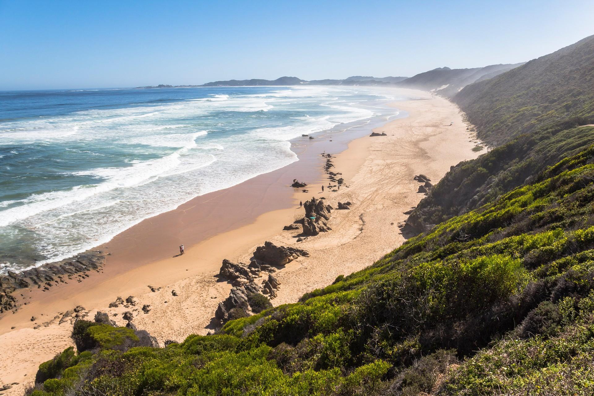 Aerial view of beach near Mossel Bay with nice weather and blue sky