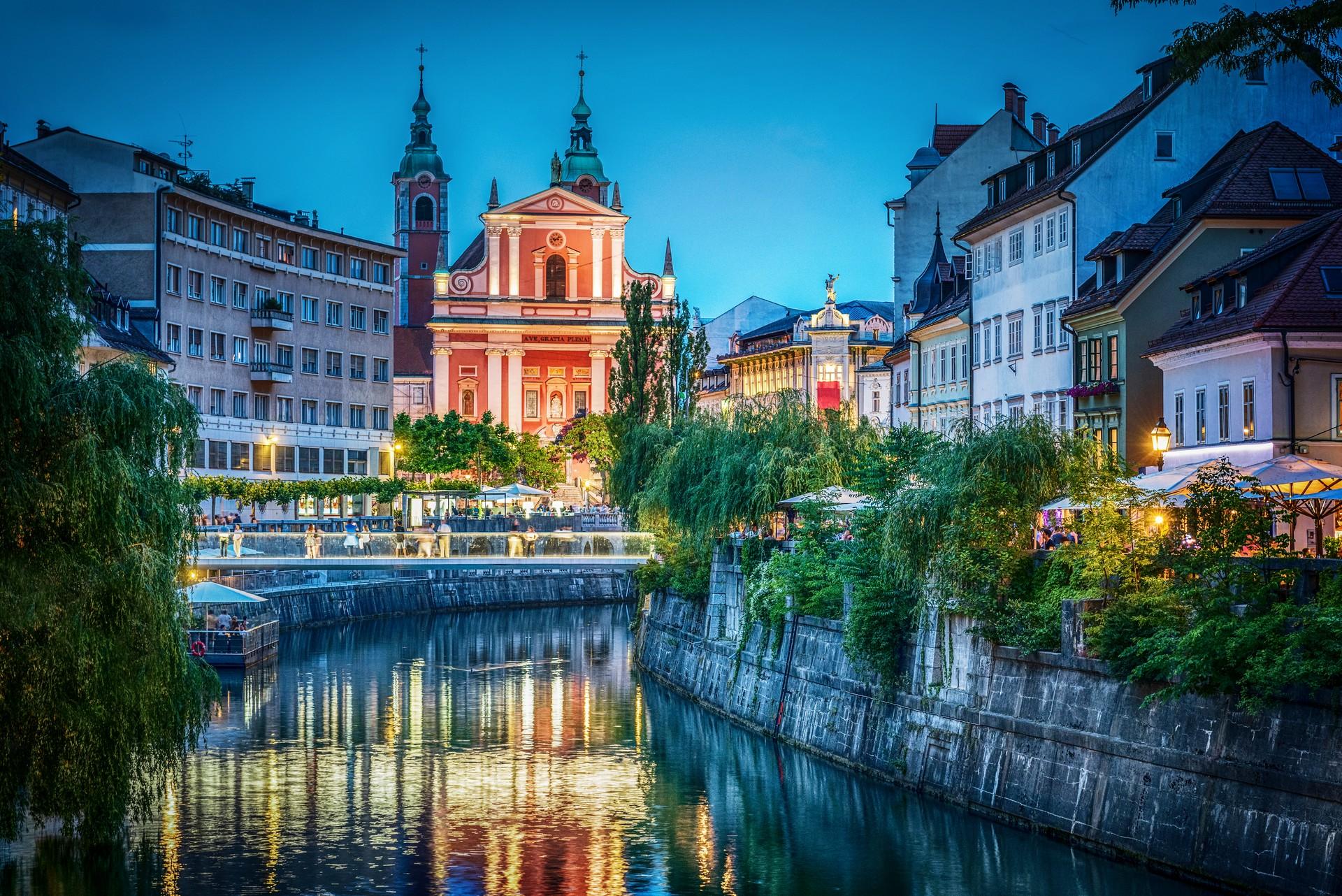 Architecture in Ljubljana at dawn