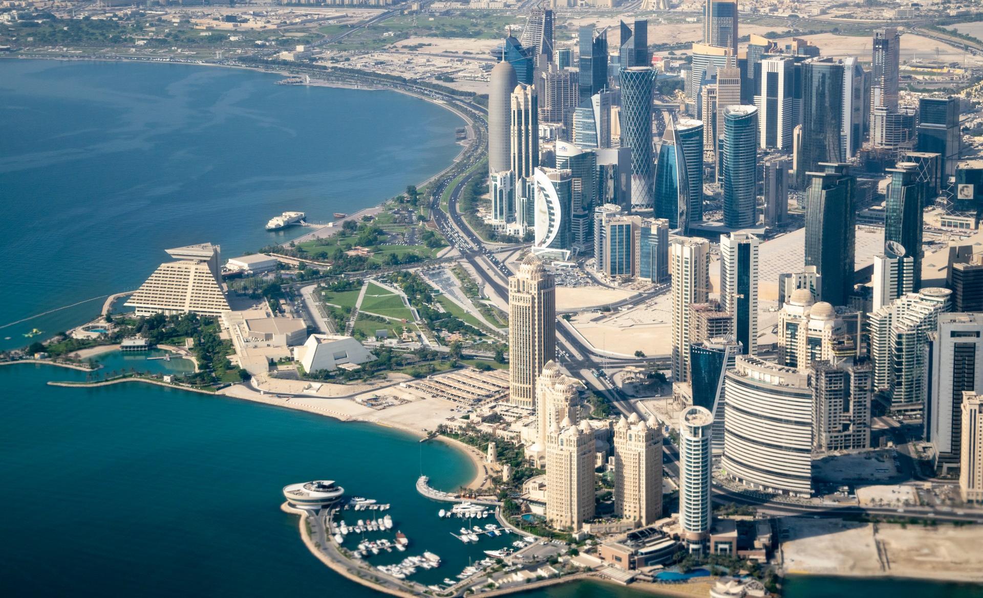 Aerial view of boat in Doha