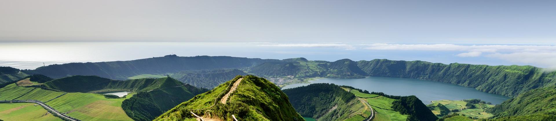 Countryside in Azores in sunny weather with few clouds