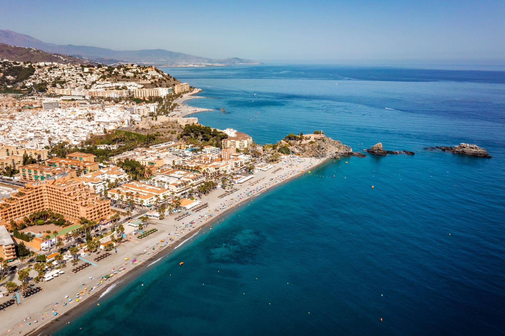 Aerial view of beach in Almunécar on a clear sky day