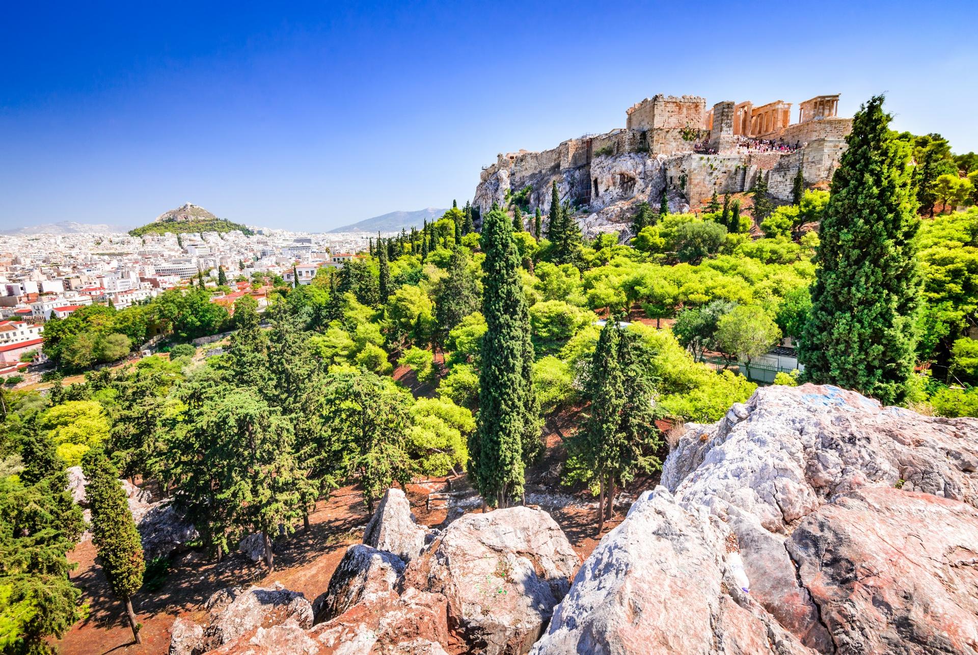 Mountain range in Athens on a sunny day