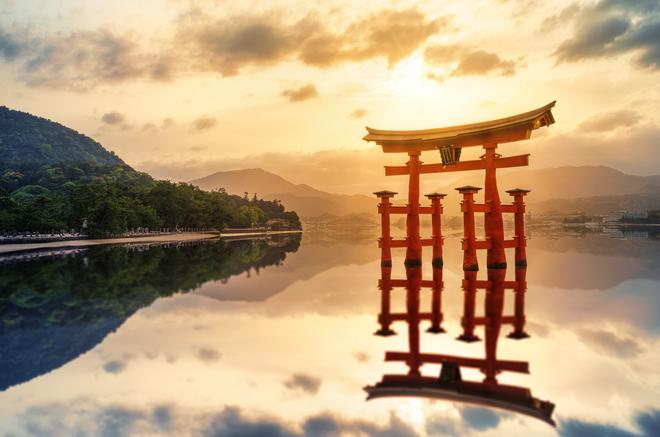 Miyajima, the Holy Island and its red torii gate.