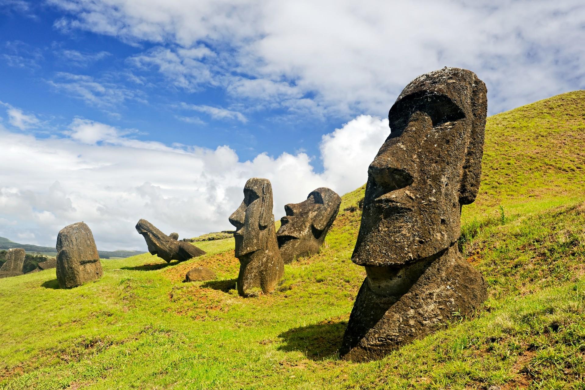 Countryside in Easter Island on a day with cloudy weather