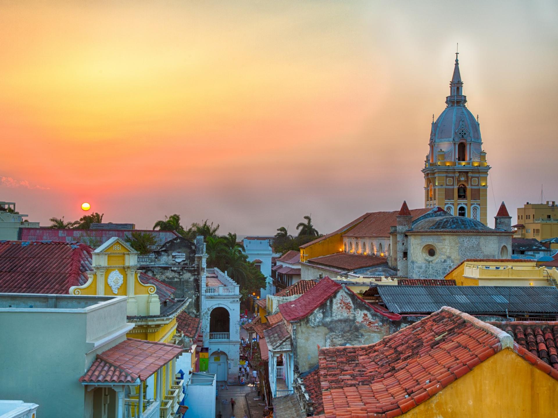Architecture in Cartagena at sunset time