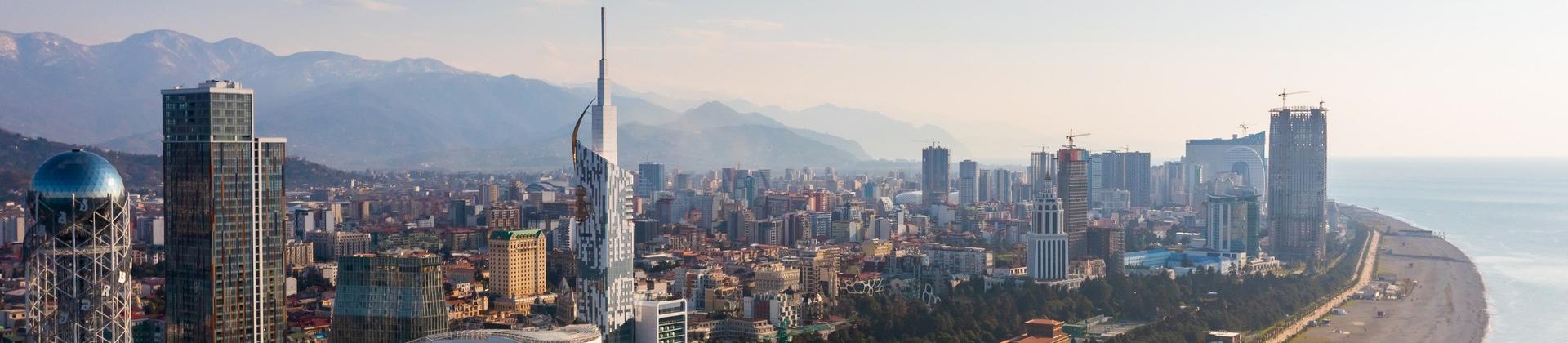 Aerial view of architecture in Batumi on a sunny day with some clouds