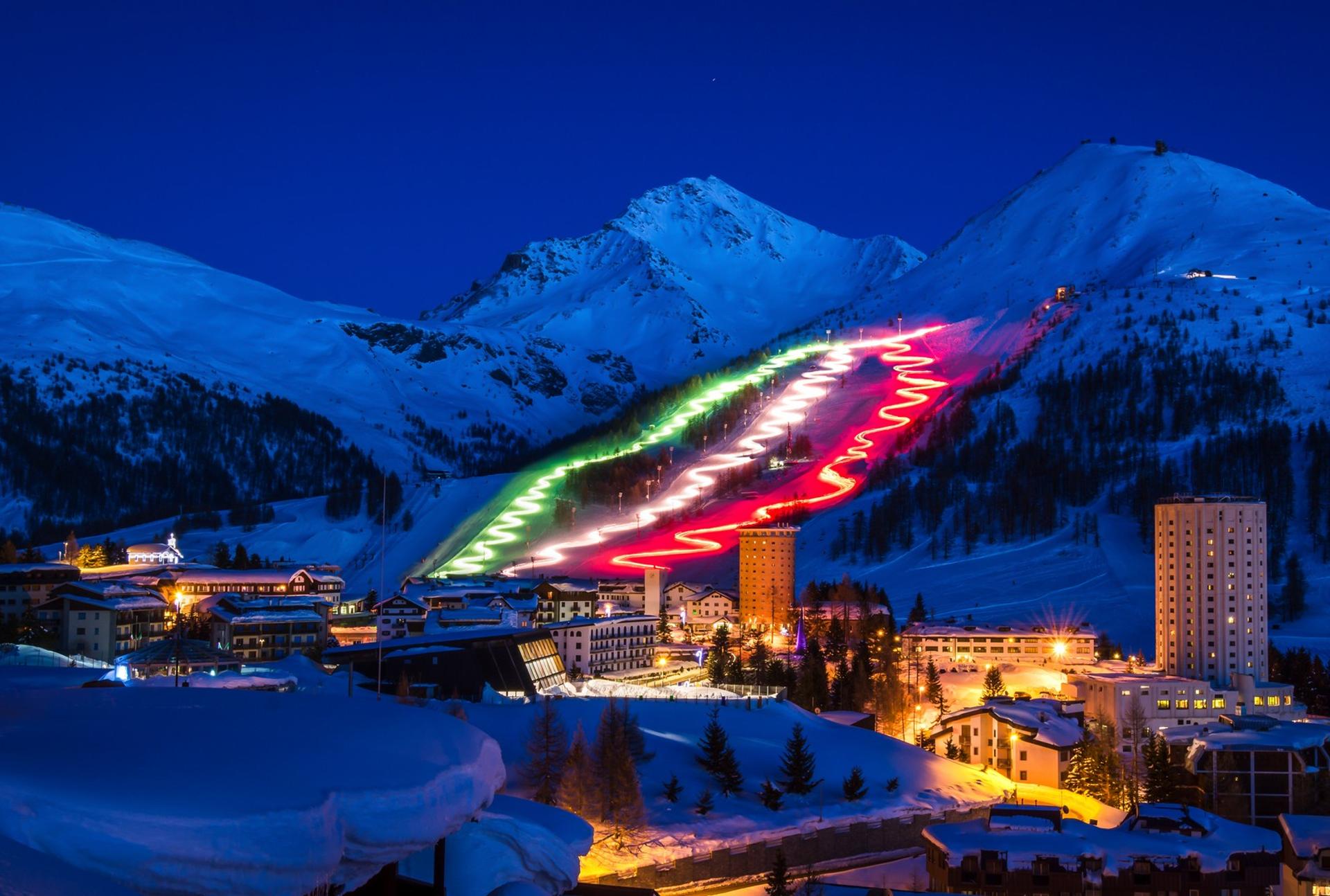 Mountain range in Sestriere in the night