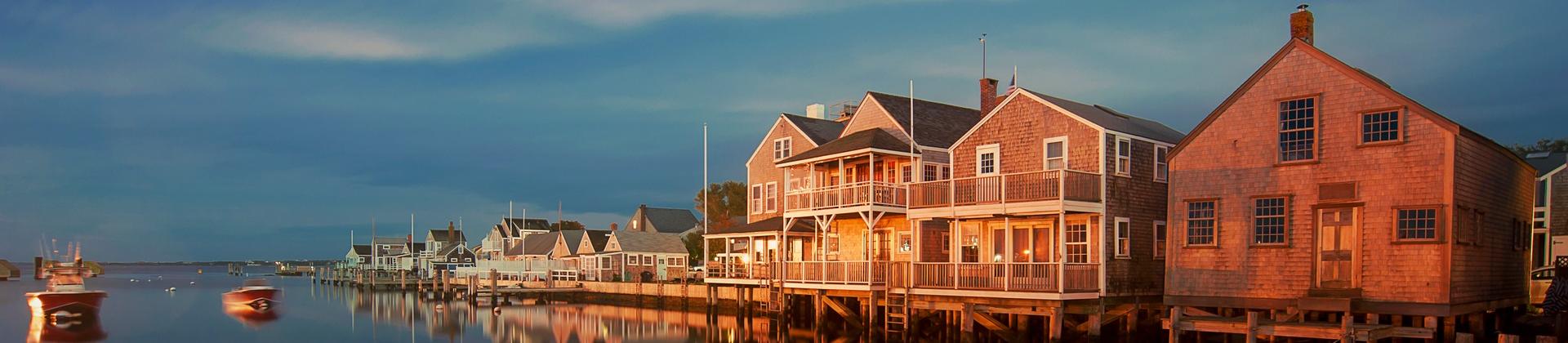 Port in Nantucket at sunset time