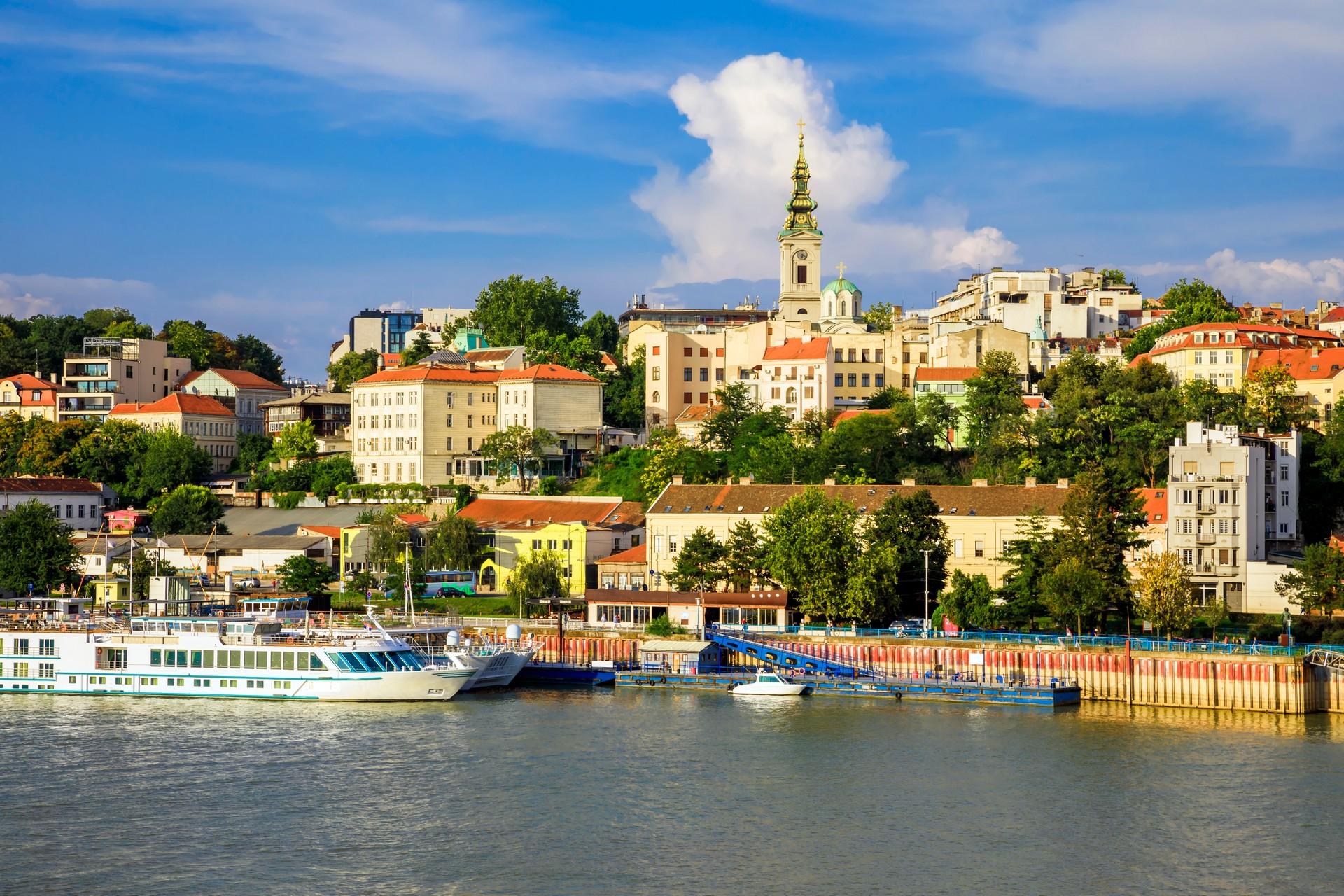 Port in Belgrade in partly cloudy weather