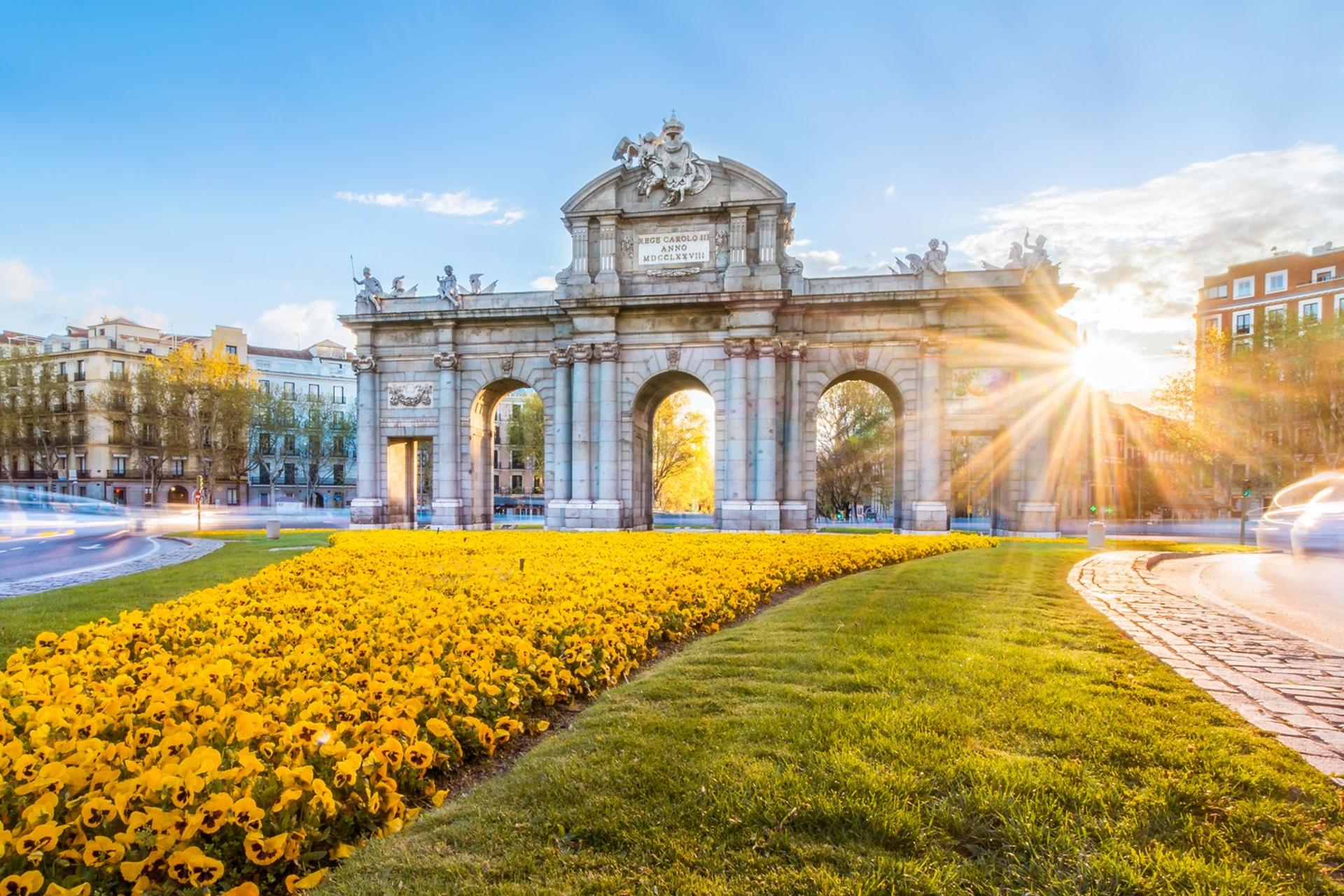 Architecture in Madrid at sunset time