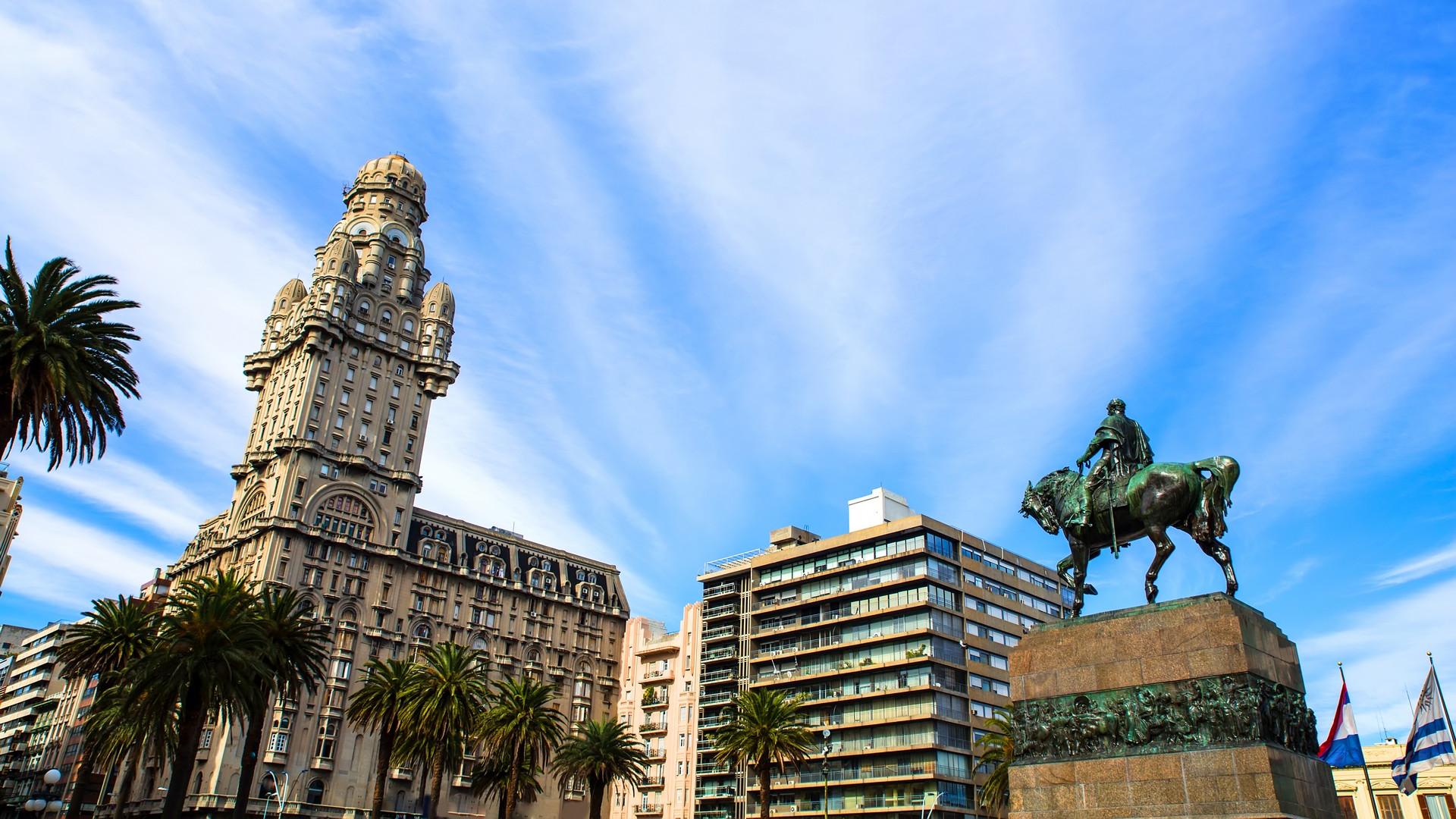 City square in Montevideo on a sunny day with some clouds