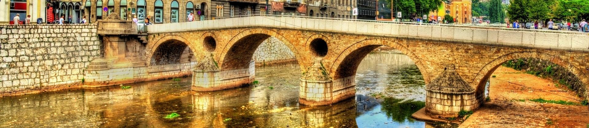 Bridge in Sarajevo at sunset time