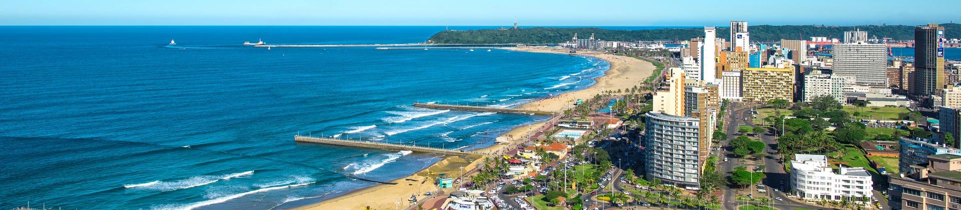 Aerial view of beach in Durban on a clear sky day