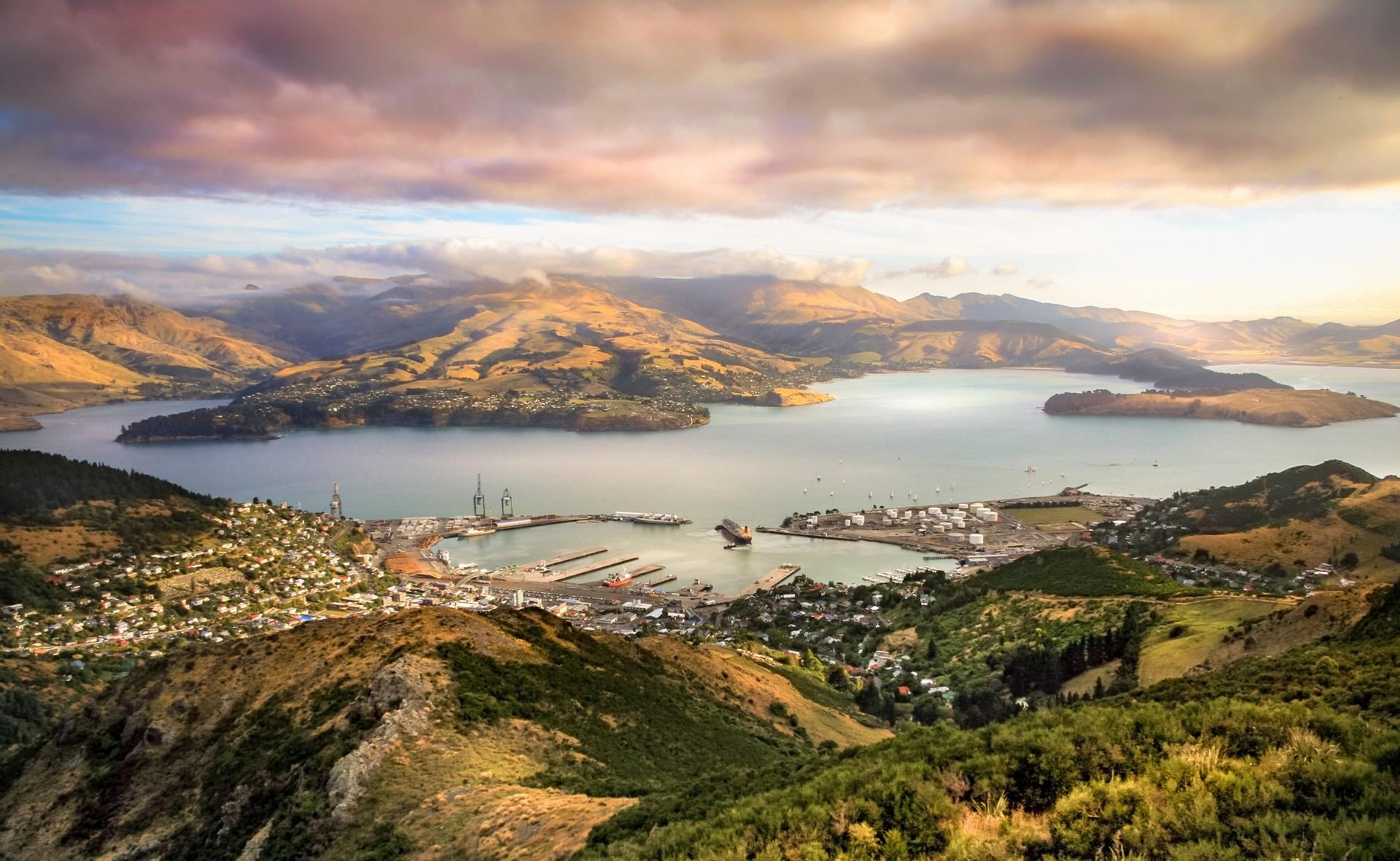 Aerial view of countryside in Christchurch on a day with cloudy weather