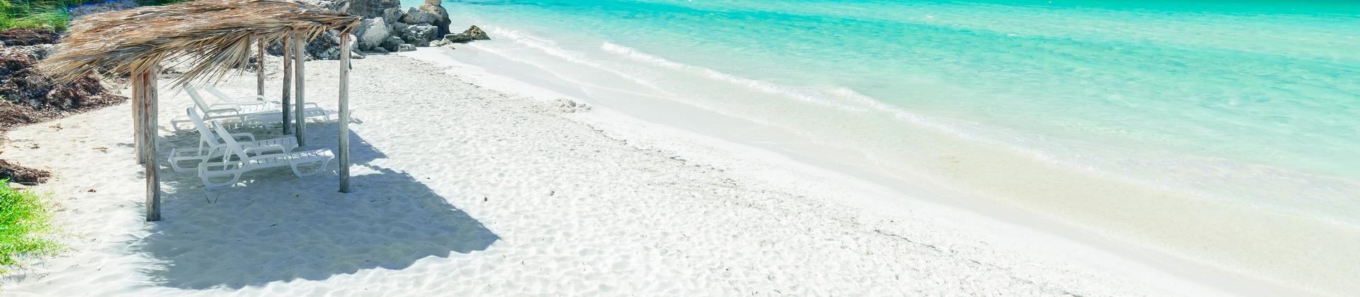 Amazing beach with turquise water in Cayo Coco in partly cloudy weather