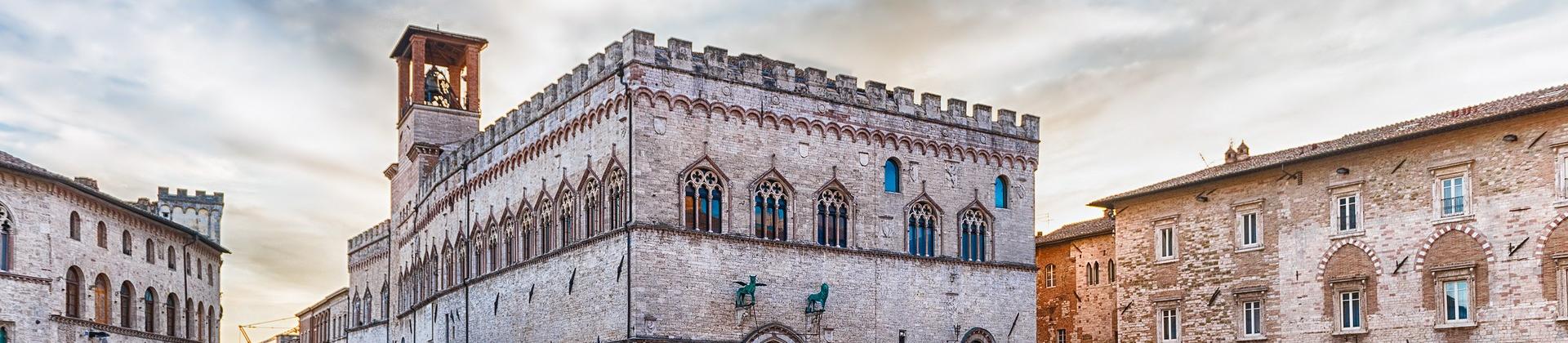 City square in Perugia on a day with cloudy weather