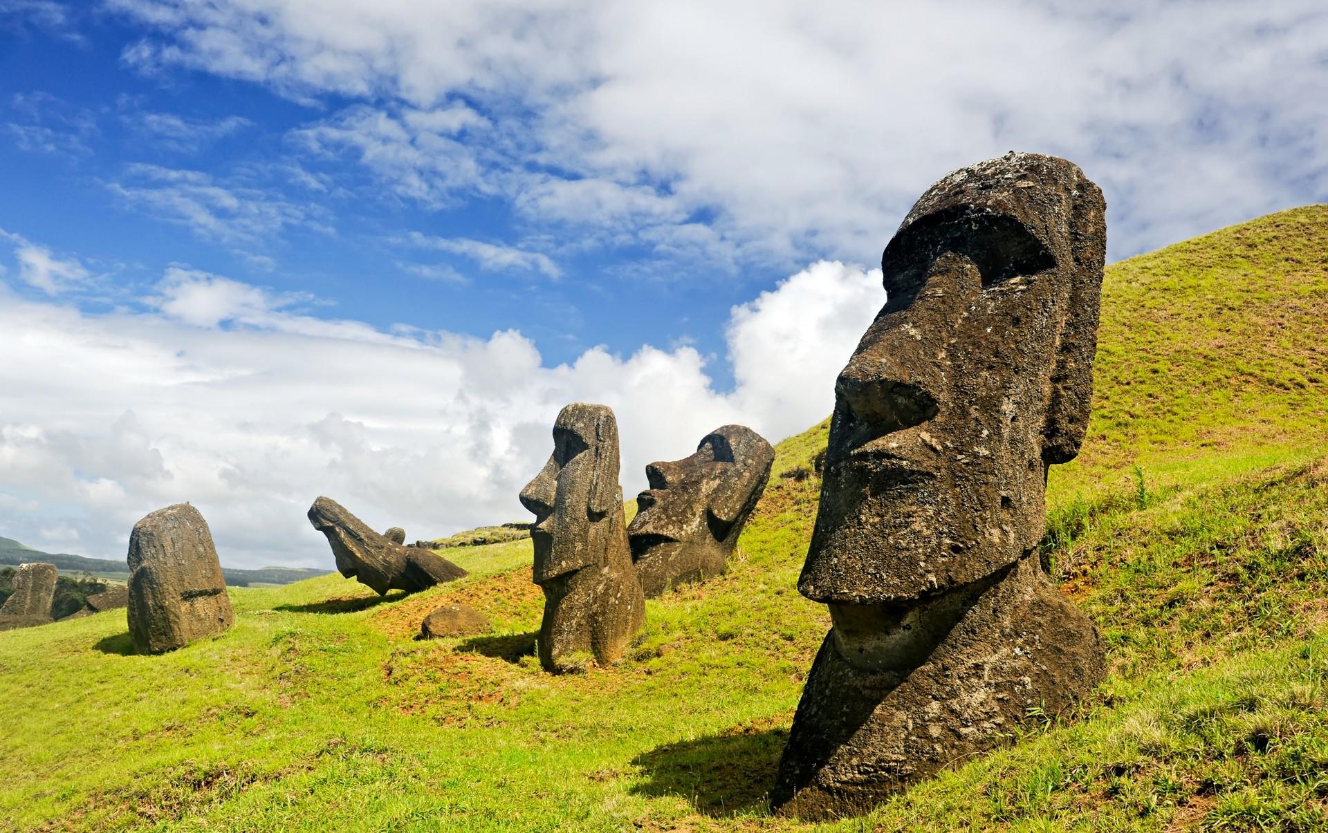 Countryside in Easter Island on a day with cloudy weather