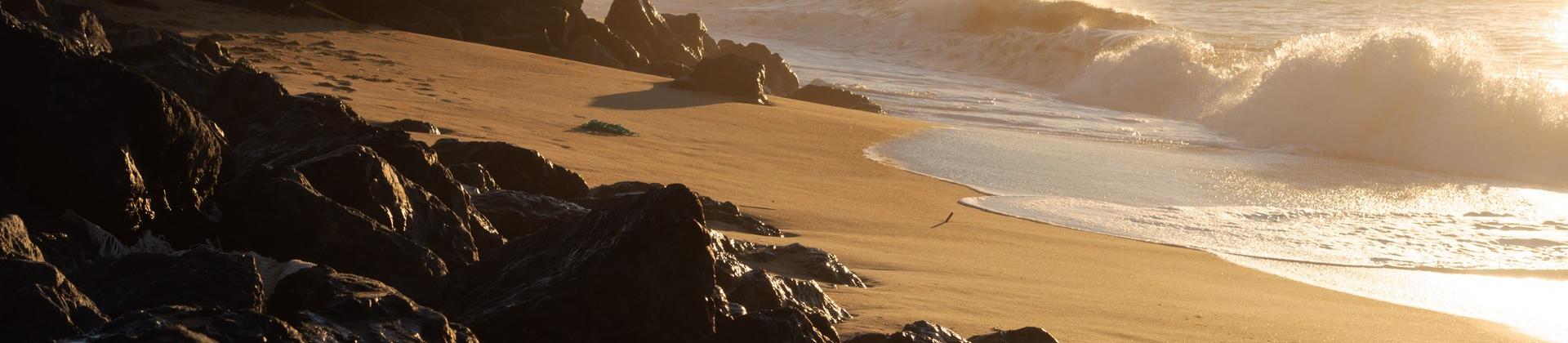 Beach and architecture near Capbreton at sunset time