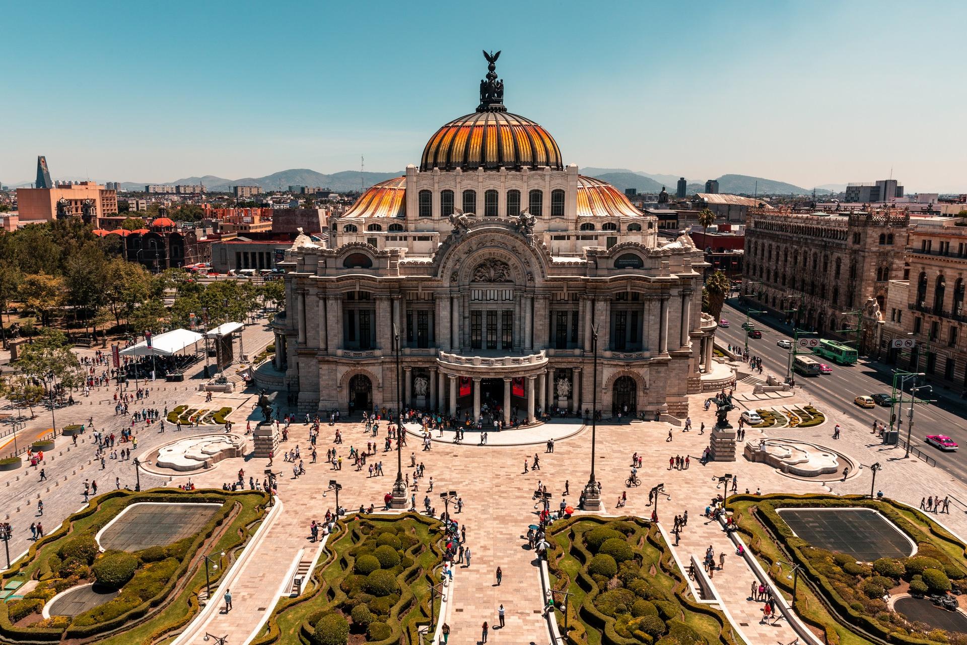 City square in Mexico City with nice weather and blue sky