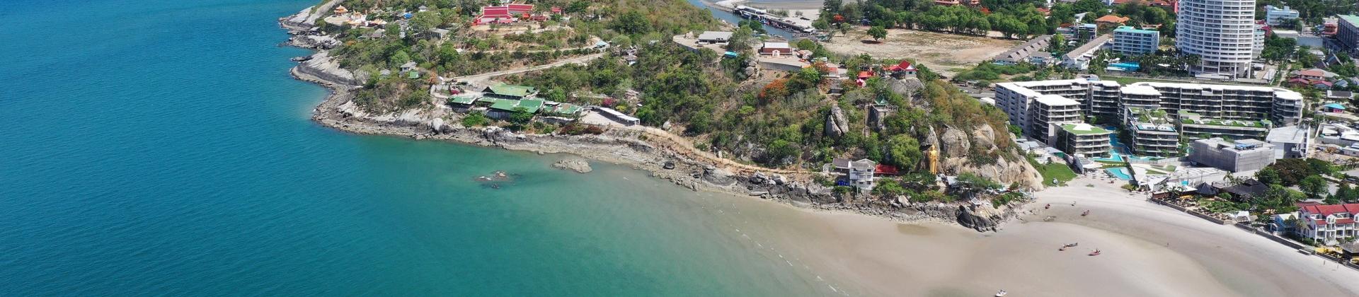 Aerial view of beach in Hua Hin in partly cloudy weather