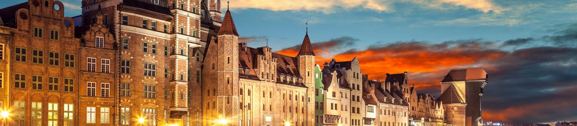 Architecture in Gdańsk at sunset time